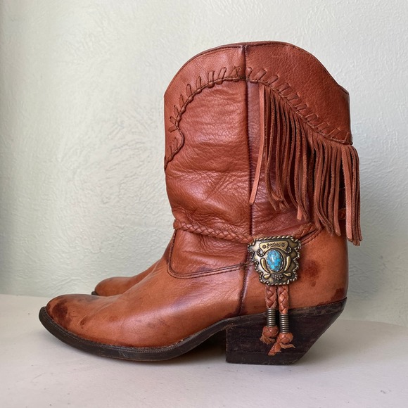 Vintage Z Line by Zodiac Western Fringe Boot Marla Low Shaft W 7.5 Brown Leather - Picture 13 of 13